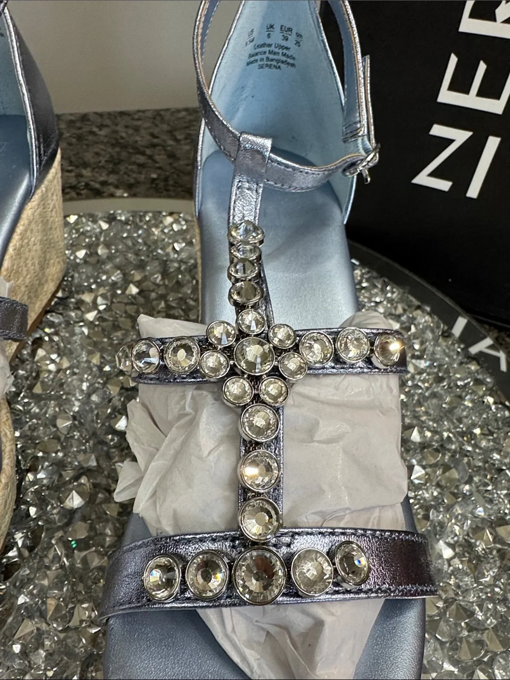 Naturalizer Serena Metallic blue Silver Jeweled Wedge Sandals NEW 8.5